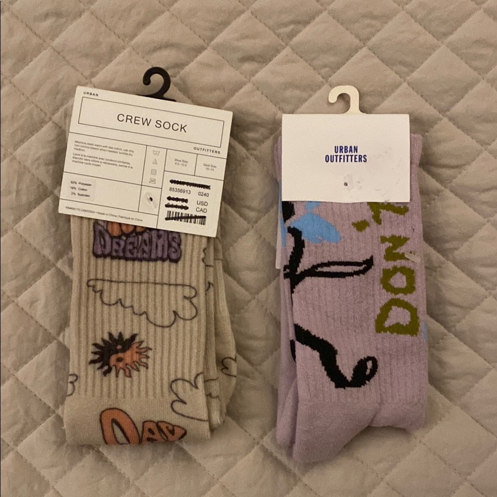 Urban Outfitters Graphic Crew Socks - Beige and Lavender
